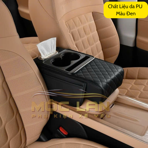 Tấm Đệm Da PU Lót Bệ Tỳ Tay Ô Tô 3in1 Có 2 Túi Để Đồ 2 Bên Đa Năng