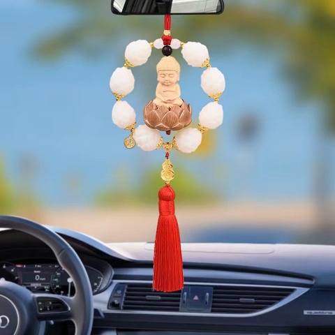 Khánh 8S bông liên hoa Phật Thích Ca gỗ hoàng dương trang trí xe ô tô, mang lại bình an may mắn