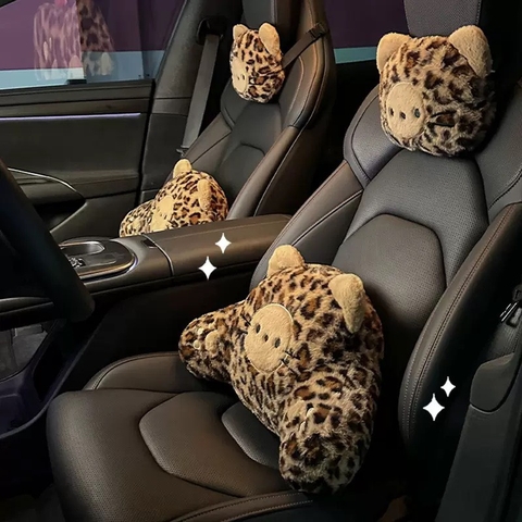 Lót Ghế Ô Tô, Gối Tựa Cổ/Lưng – Họa Tiết Da Beo Cá Tính