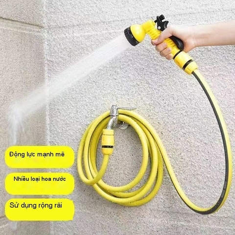 Bộ Vòi Xịt Tăng Áp Kèm Khớp Nối Với 10 Mét Dây PVC Dẻo, Bộ Vòi Phun Xịt Rửa, Tưới Cây Đa Năng Nhiều Chế Độ