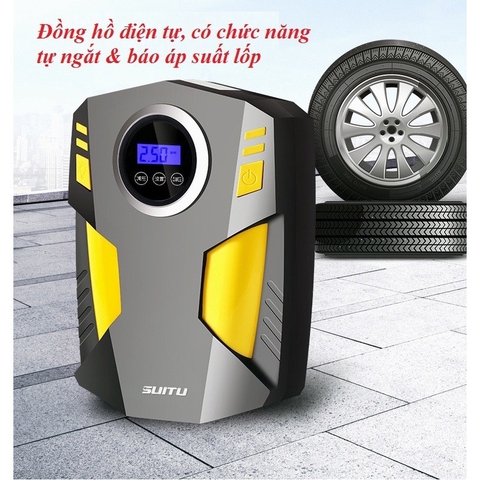 Bơm lốp ô tô xe hơi tự ngắt khi đầy SUITU có đèn chiếu cực sáng