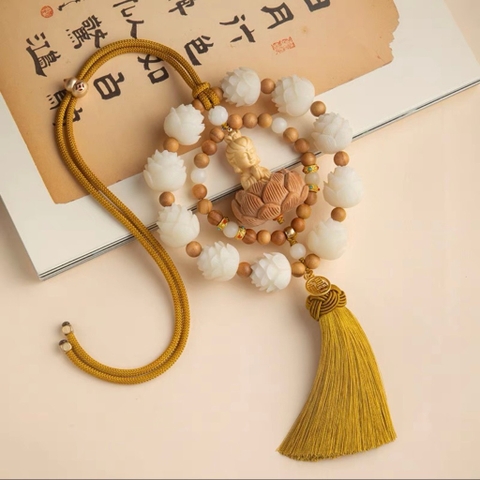 Khánh treo xe 10S bông liên hoa và Quan Âm gỗ Hoàng dương - QA
