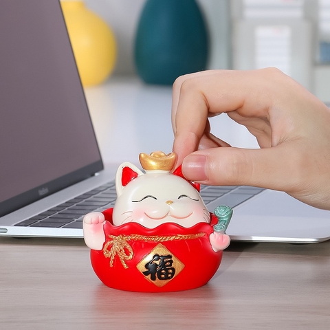 Mô hình mèo sứ - Mèo thần tài hũ tiền