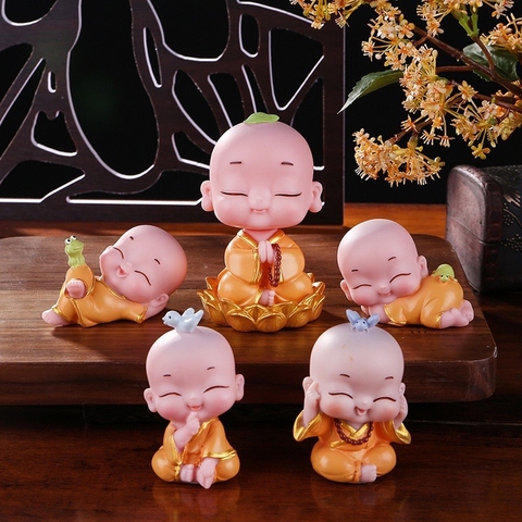 Bộ 5 Tượng Tiểu Vui Vẻ Bình An Trang Trí Nhà Cửa Để Xe Ô Tô - đơn giá 1 ông