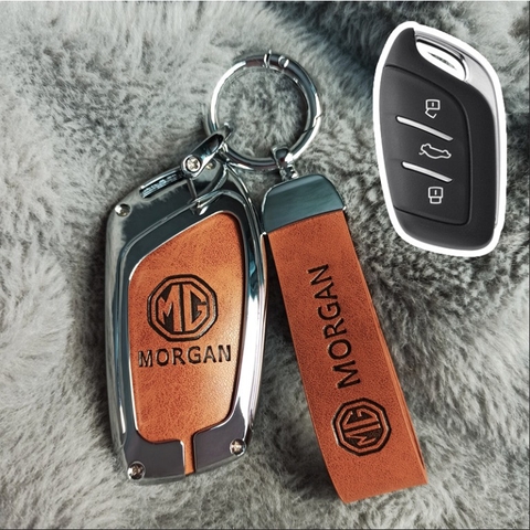 Bộ ốp kim loại lưng da + móc khoá dây da hãng MG