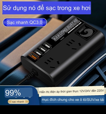 Tẩu chuyển đổi nguồn điện từ 12V sang 220V sạc nhanh QC3.0
