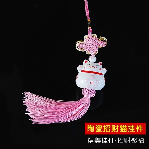 Khánh mèo sứ thần tài mix vòng hạt treo phong thủy