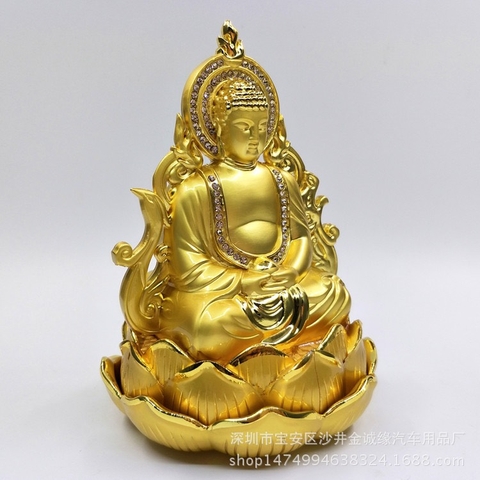 Tượng Quan Thế Âm Cánh Lửa Hai Mặt Đính Đá Ngồi Toạ Hoa Sen