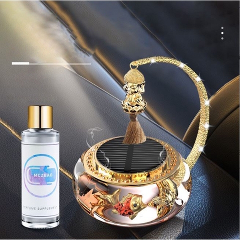 Nước Hoa Ô Tô Chứa Cá Vàng Bơi Bằng Năng Lượng Mặt Trời Xoay Được Trang Trí Xe Hơi