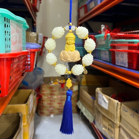 Khánh 8S bông liên hoa Phật Thích Ca gỗ hoàng dương trang trí xe ô tô, mang lại bình an may mắn