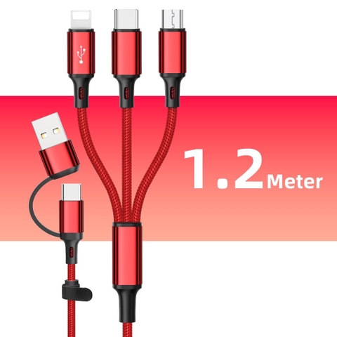 Dây Cáp Sạc 3in1 3A 1.2M Cổng USB Type C Sang Lightning + Type C + Micro USB Cho iP / Android Samsung