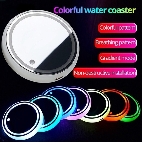 Lót Cốc Nước Có Đèn LED RGB Cảm Biến Rung Chống Trượt Cổng Sạc USB - Logo