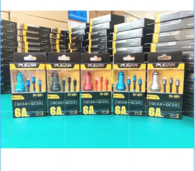 (QC3.0) Tẩu sạc Pugan 6A sạc cực nhanh cực đỉnh từ 9V-32V kèm dây cáp 3 đầu