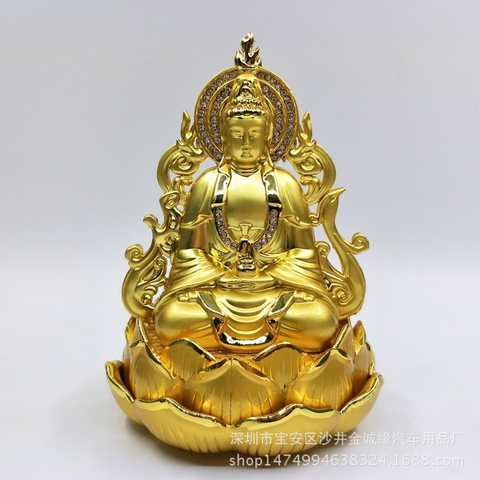 Tượng Quan Thế Âm Cánh Lửa Hai Mặt Đính Đá Ngồi Toạ Hoa Sen