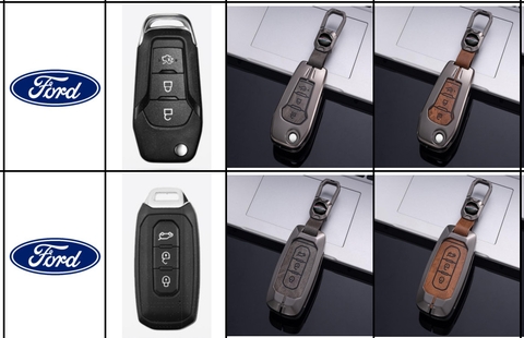 Bộ ốp kim loại lưng da lộn dập chìm logo + móc khoá FORD