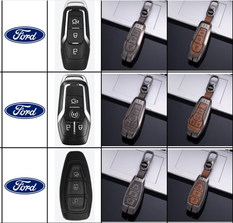 Bộ ốp kim loại lưng da lộn dập chìm logo + móc khoá FORD