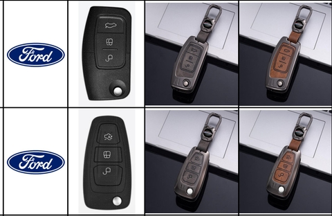 Bộ ốp kim loại lưng da lộn dập chìm logo + móc khoá FORD