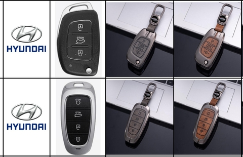 Bộ ốp kim loại mặt da +lưng da mix móc khoá dây da logo Hyundai