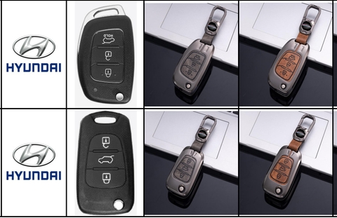 Bộ ốp kim loại mặt da +lưng da mix móc khoá dây da logo Hyundai