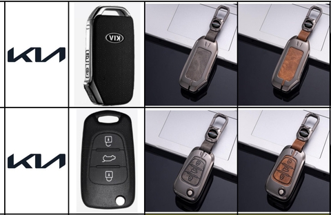 Bộ ốp kim loại lưng da lộn dập chìm logo + móc khoá KIA