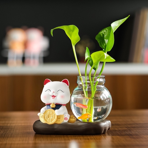 combo thần tài bé số 5+bình thủy tinh đế đá