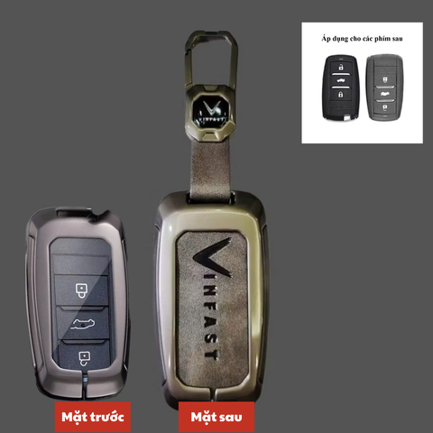 Bộ ốp kim loại lưng da + móc khoá dây da hãng Vinfast