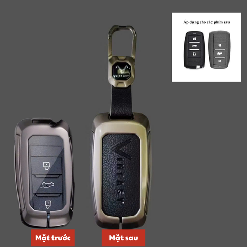 Bộ ốp kim loại lưng da + móc khoá dây da hãng Vinfast