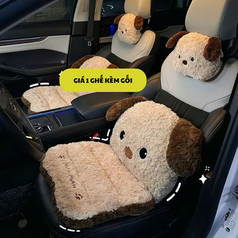 combo lót ghế 2in 1+  Tựa đầu Puppy