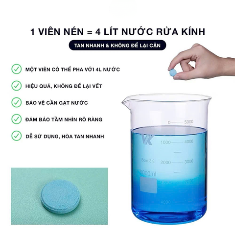 Lọ Ống 15 Viên Sủi Rửa Kính Ô Tô Xe Hơi Đậm Đặc Tiện Dụng (Hàng Loại 1, 1 viên= 4L)