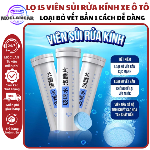 Lọ Ống 15 Viên Sủi Rửa Kính Ô Tô Xe Hơi Đậm Đặc Tiện Dụng (Hàng Loại 1, 1 viên= 4L)
