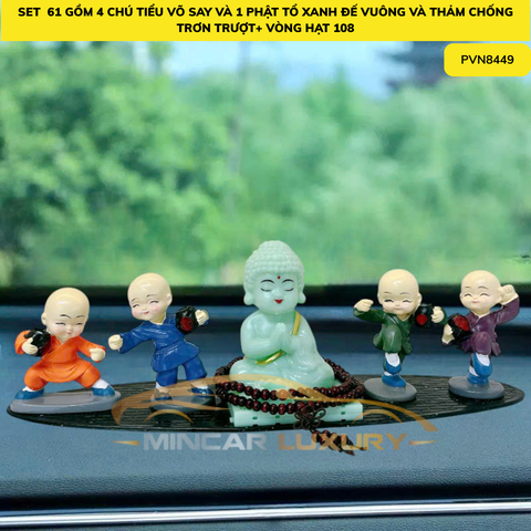 ( Set 61)combo 4 chú tiểu võ say+ phật tổ xanh đế vuông + oval+vòng 108