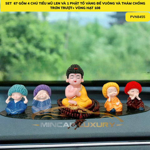 ( Set 67)combo 4 chú tiểu mũ len+ phật tổ vàng đế vuông + oval + vòng 108