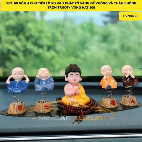 ( Set 68)combo 4 chú tiểu lò xo+ phật tổ vàng đế vuông + oval + vòng 108