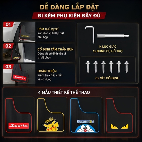 (KH) Bộ 2 tấm cao su chắn bùn thể thao KT 43x23 kèm ốc vít - Size lớn