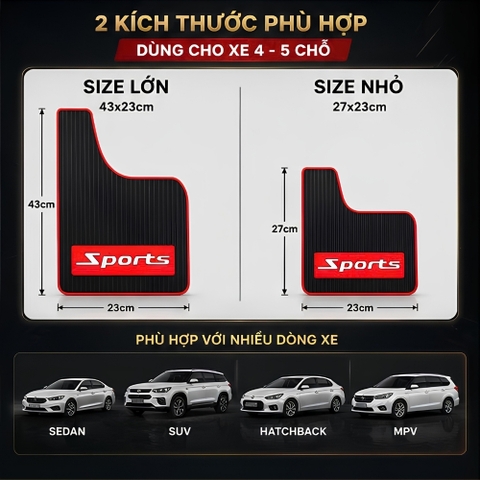 (KH) Bộ 2 tấm cao su chắn bùn thể thao KT 43x23 kèm ốc vít - Size lớn