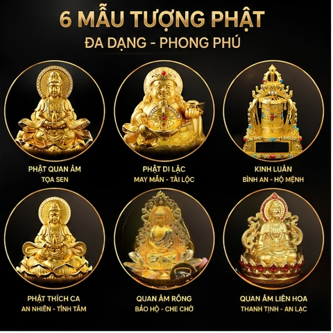 (6 mã) Tượng phật mạ vàng Quan Âm