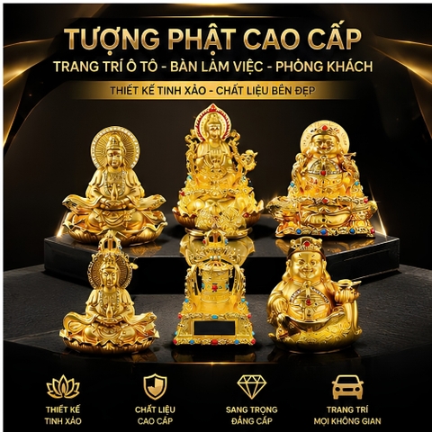 (5 Mẫu) Tượng Quan Âm Bồ Tát Hai Mặt Mạ Vàng Toạ Đế Sen - Trang Trí Ô Tô