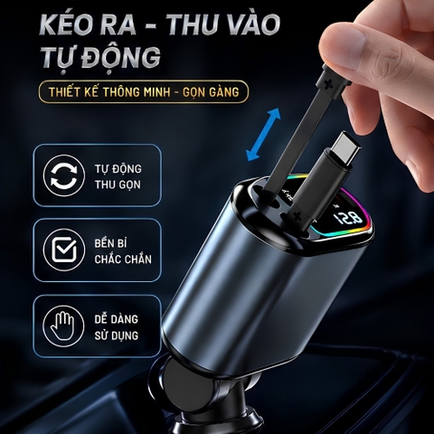 (KH) Tẩu Sạc Nhanh Ô Tô 120W 4in1 Bộ Sạc xe hơi USB Type-C cho Samsung Iphone Huawei Đo Điện Áp