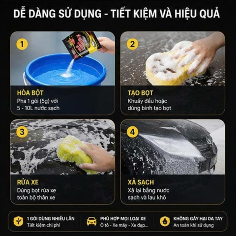 (DIY) Túi bột rửa xe ô tô không chạm Shampoo Powder 5gram pha với 5 lít nước