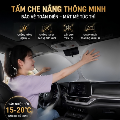 (KH) Tấm che nắng trong kính lái ô tô gấp gọn thông minh - phủ bạc titan chống nóng