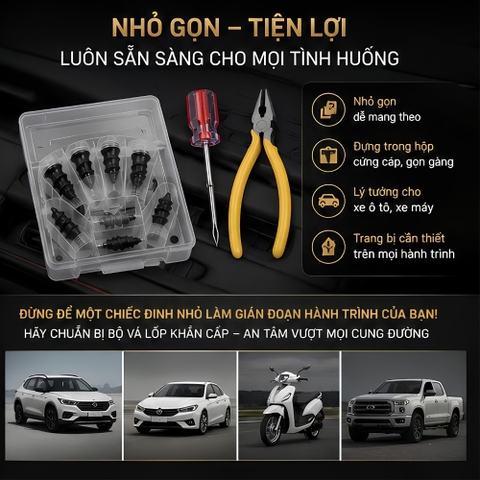 [HOT] Bộ Dụng Cụ Vá lốp khẩn cấp Bằng Vít chuyên dụng - Không cần tháo lốp (Bộ đầy đủ)