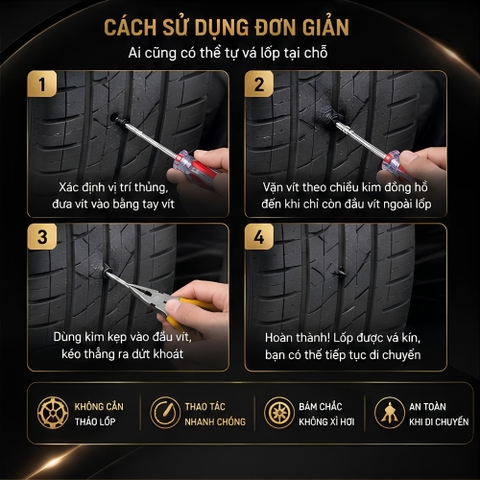 [HOT] Bộ Dụng Cụ Vá lốp khẩn cấp Bằng Vít chuyên dụng - Không cần tháo lốp (Bộ đầy đủ)