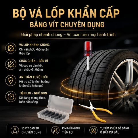 [HOT] Bộ Dụng Cụ Vá lốp khẩn cấp Bằng Vít chuyên dụng - Không cần tháo lốp (Bộ đầy đủ)