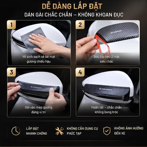 (KH) Bộ 2 miếng vè che mưa dạng kẹp gương màu đen mix logo hãng