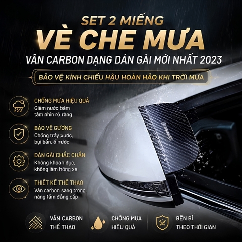 (KH) Bộ 2 miếng vè che mưa dạng kẹp gương màu đen mix logo hãng
