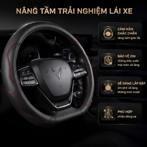(KH) Bọc vô lăng da Pu đen chỉ đỏ lượn sóng M01