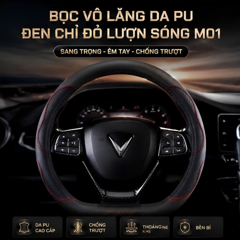 (KH) Bọc vô lăng da Pu đen chỉ đỏ lượn sóng M01