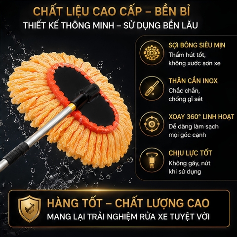 (KH) Dụng cụ chổi rửa xe 2 trong 1 kèm vòi nước đa năng tiện lợi hàng tốt tạo bọt