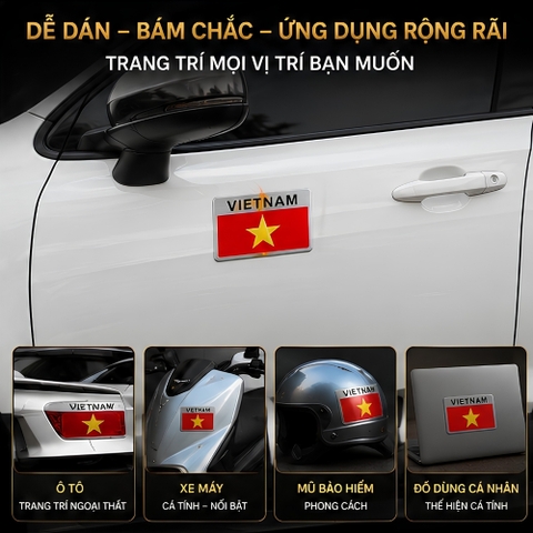 Tem nhôm / Cờ Phản Quang Việt Nam Dán Cho Oto, Xe Máy Đủ Size
