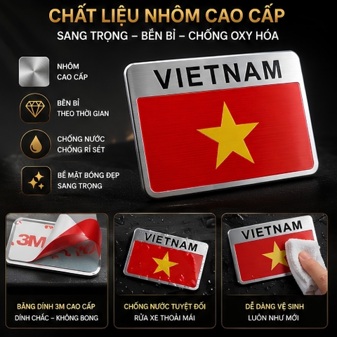 Tem nhôm / Cờ Phản Quang Việt Nam Dán Cho Oto, Xe Máy Đủ Size